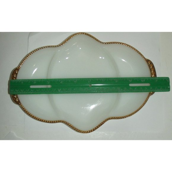 Fire King Oven Ware Divided White Milk Glass Gold Trim Dish vtg Anchor Hocking - Picture 3 of 7